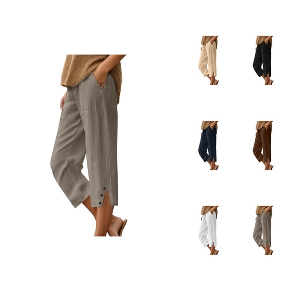 Capri Pants for Women 2025 Solid Color Lightweight Casual Loose Beach Capris with Pockets Womens Cropped Pants