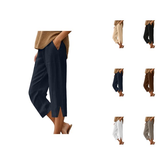 Capri Pants for Women 2025 Solid Color Lightweight Casual Loose Beach Capris with Pockets Womens Cropped Pants