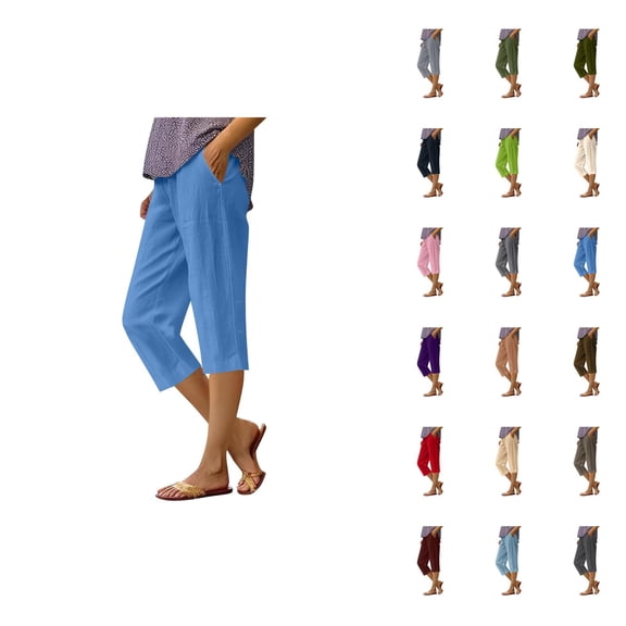 Capri Pants for Women 2025 Solid Color Lightweight Straight Leg Casual Loose Capris with Pockets Womens Cropped Pants
