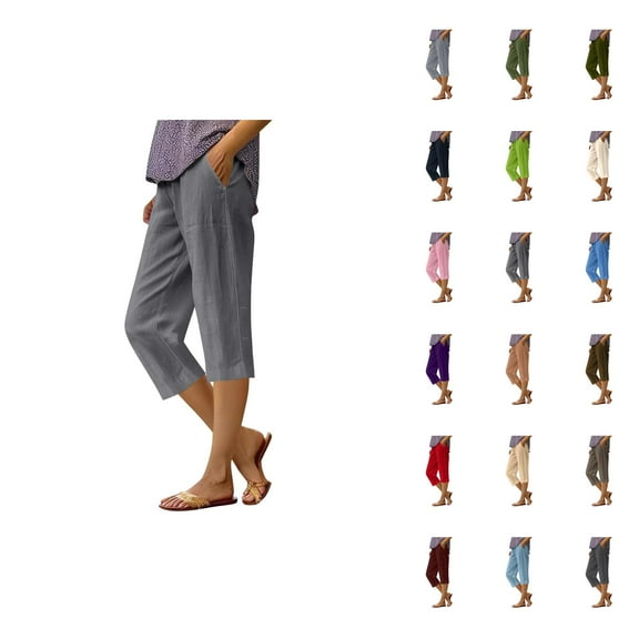 Capri Pants for Women 2025 Solid Color Lightweight Straight Leg Casual Loose Capris with Pockets Womens Cropped Pants