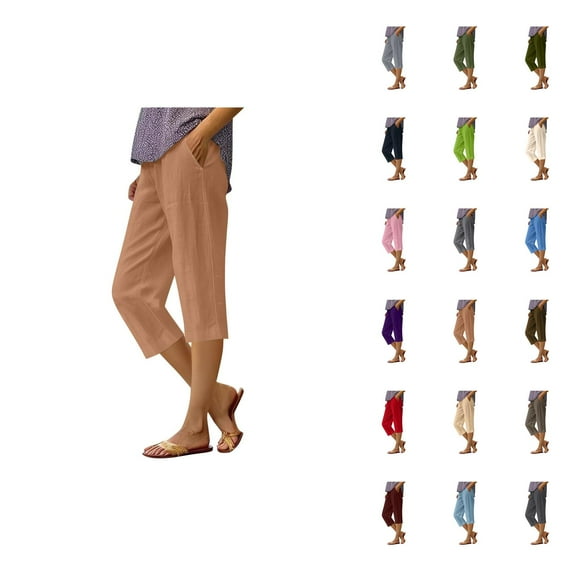 Capri Pants for Women 2025 Solid Color Lightweight Straight Leg Casual Loose Capris with Pockets Womens Cropped Pants