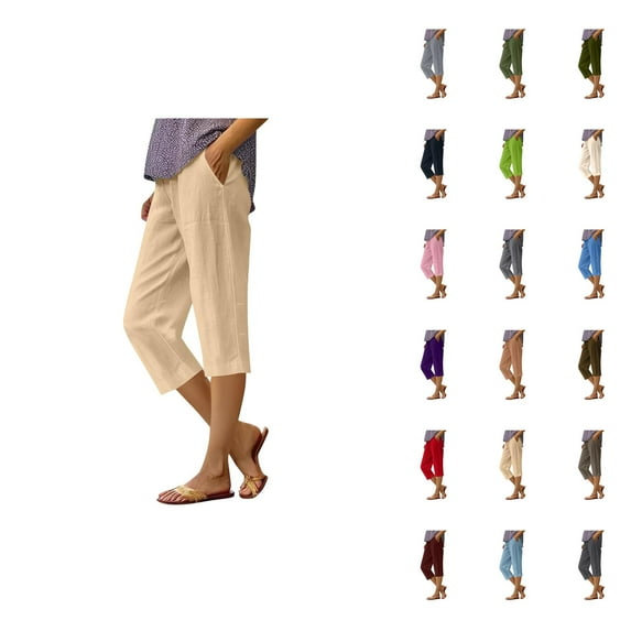 Capri Pants for Women 2025 Solid Color Lightweight Straight Leg Casual Loose Capris with Pockets Womens Cropped Pants