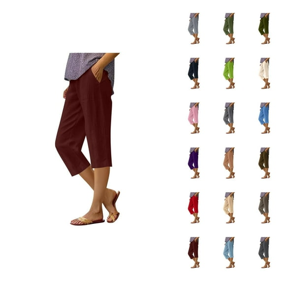 Capri Pants for Women 2025 Solid Color Lightweight Straight Leg Casual Loose Capris with Pockets Womens Cropped Pants