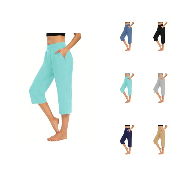 Capri Pants for Women 2025 Solid Color Lightweight Stretchy Casual Loose Capris with Pockets Womens Cropped Pants