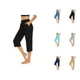 thumbnail image 1 of Capri Pants for Women 2025 Solid Color Lightweight Stretchy Casual Loose Capris with Pockets Womens Cropped Pants, 1 of 7