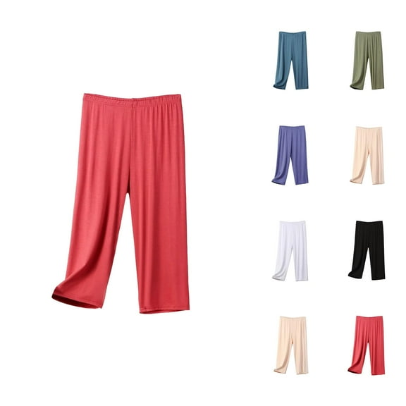 Capri Pants for Women 2025 Solid Color Plus Size Lightweight Breathable High Waist Pajama Bottoms Womens Cropped Pants