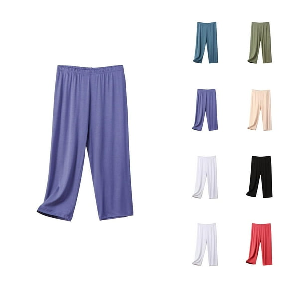 Capri Pants for Women 2025 Solid Color Plus Size Lightweight Breathable High Waist Pajama Bottoms Womens Cropped Pants