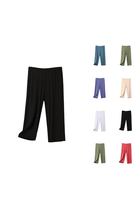 Capri Pants for Women 2025 Solid Color Plus Size Lightweight Breathable High Waist Pajama Bottoms Womens Cropped Pants