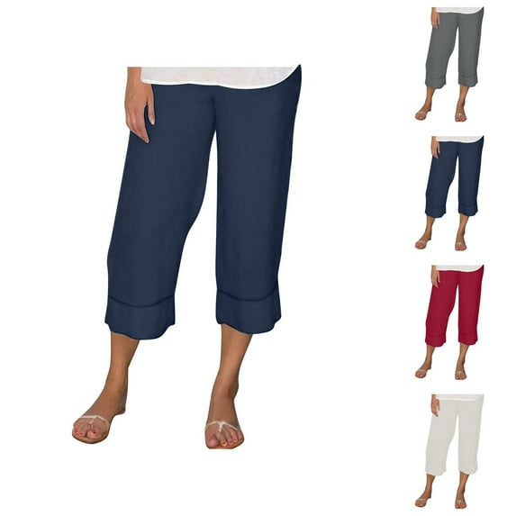 Capri Pants for Women 2025 Summer Casual Cotton Plus Size Loose Fit Soft Capris with Pockets Womens Cropped Pants