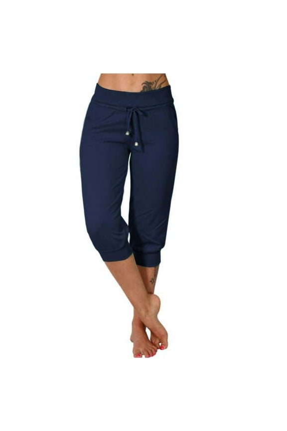 Capri Pants for Women 2025 Summer Casual Drawstring High Waist Causal Yoga Sweat Pants Workout Joggers with Pockets