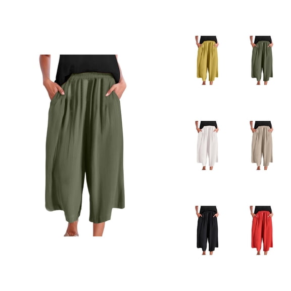 Capri Pants for Women 2025 Summer Casual Loose Wide Leg Flowy Palazzo Capris with Pockets Womens Cropped Pants