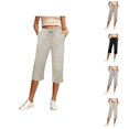 thumbnail image 1 of Capri Pants for Women 2025 Summer Elastic Waist Breathable Lightweight Linen Capris with Pockets Womens Cropped Pants, 1 of 4