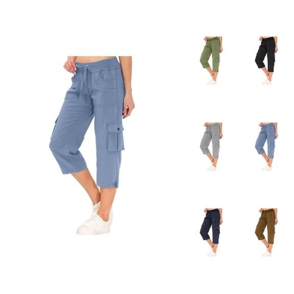 Capri Pants for Women 2025 Summer High Waisted Drawstring Casual Cago Capris with Pockets Womens Cropped Pants