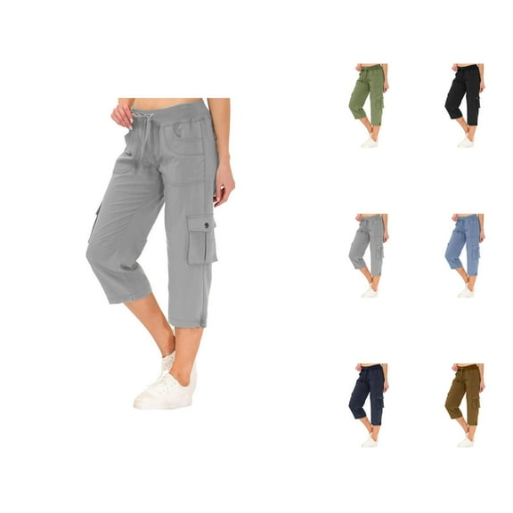 Capri Pants for Women 2025 Summer High Waisted Drawstring Casual Cago Capris with Pockets Womens Cropped Pants