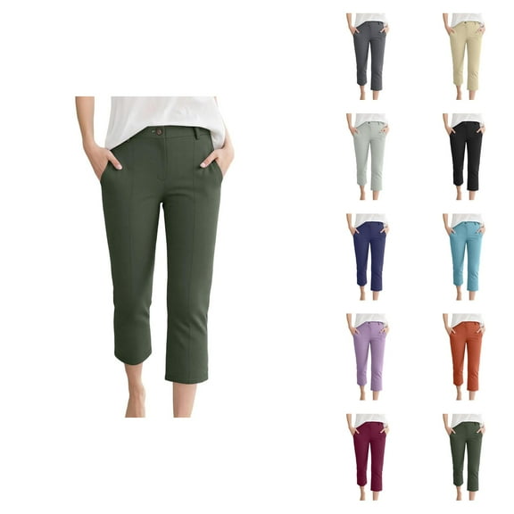 Capri Pants for Women 2025 Summer High Waisted Straight Leg Linen Casual Capris with Pockets Womens Cropped Pants