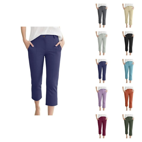 Capri Pants for Women 2025 Summer High Waisted Straight Leg Linen Casual Capris with Pockets Womens Cropped Pants