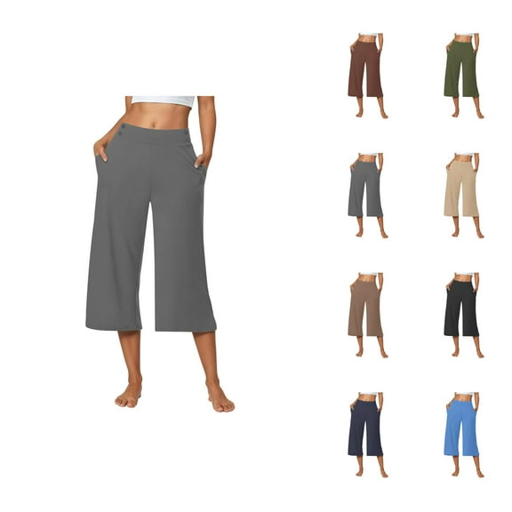 Capri Pants for Women 2025 Summer High Waisted Wide Leg Loose Fit Casual Capris with Pockets Womens Cropped Pants