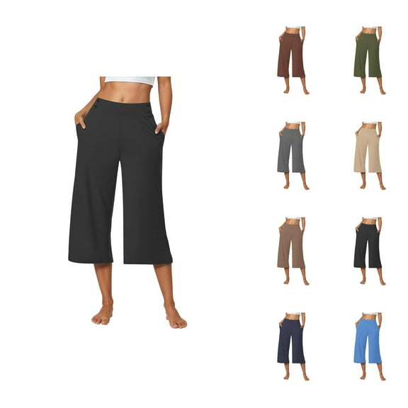 Capri Pants for Women 2025 Summer High Waisted Wide Leg Loose Fit Casual Capris with Pockets Womens Cropped Pants