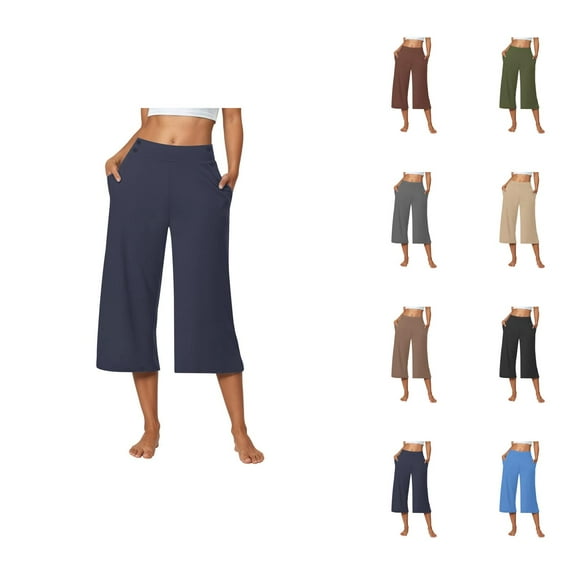 Capri Pants for Women 2025 Summer High Waisted Wide Leg Loose Fit Casual Capris with Pockets Womens Cropped Pants