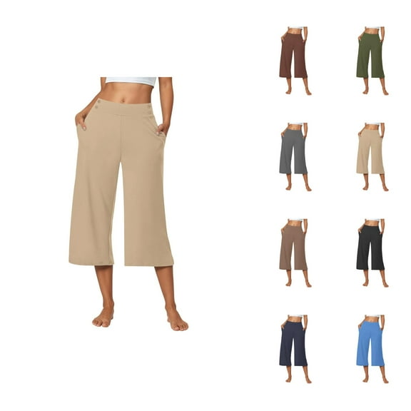 Capri Pants for Women 2025 Summer High Waisted Wide Leg Loose Fit Casual Capris with Pockets Womens Cropped Pants