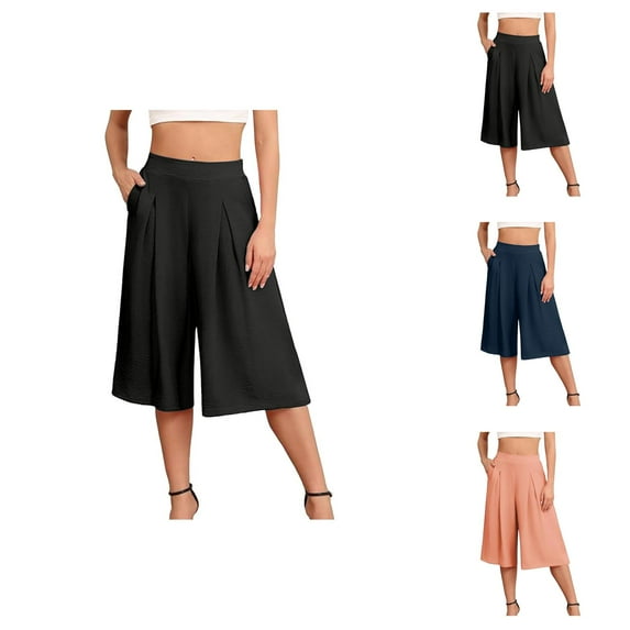 Capri Pants for Women 2025 Summer High Waisted Wide Leg Loose Palazzo Capris with Pockets Womens Cropped Pants