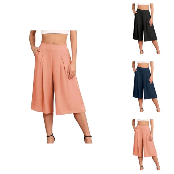 Capri Pants for Women 2025 Summer High Waisted Wide Leg Loose Palazzo Capris with Pockets Womens Cropped Pants