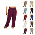 thumbnail image 1 of Capri Pants for Women 2025 Summer Lightweight Button Elastic Waist Capris with Pockets Cropped Pants Trousers, 1 of 7