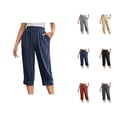 thumbnail image 1 of Capri Pants for Women 2025 Summer Lightweight Elastic Waist Straight Leg Capris with Pockets Womens Cropped Pants, 1 of 7