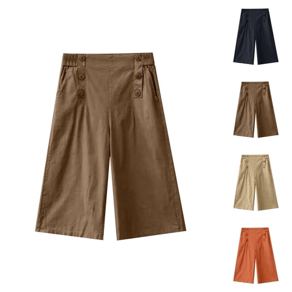 Capri Pants for Women 2025 Summer Lightweight High Waisted Slim Fit Wide Leg Capris with Pockets Womens Cropped Pants