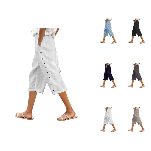 Capri Pants for Women 2025 Summer Lightweight Wide Leg Button Loose Casual Capris with Pockets Womens Cropped Pants