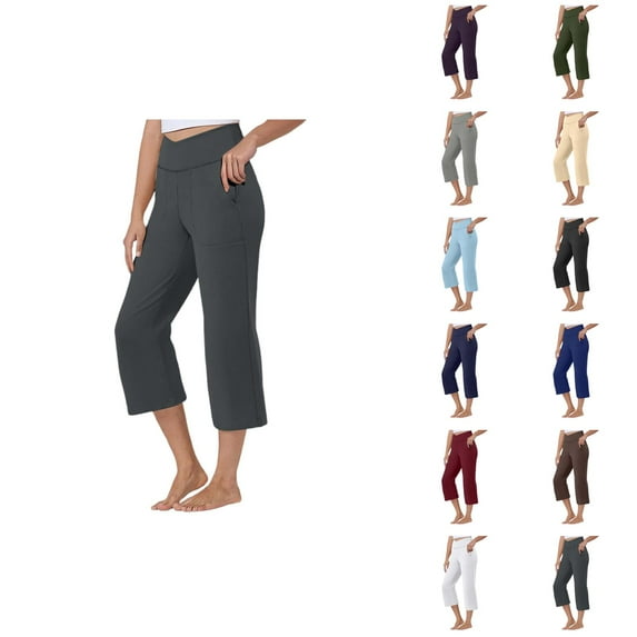 Capri Pants for Women 2025 Summer Solid Color High Waisted Loose Workout Capris with Pockets Womens Cropped Pants