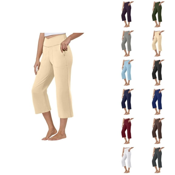 Capri Pants for Women 2025 Summer Solid Color High Waisted Loose Workout Capris with Pockets Womens Cropped Pants