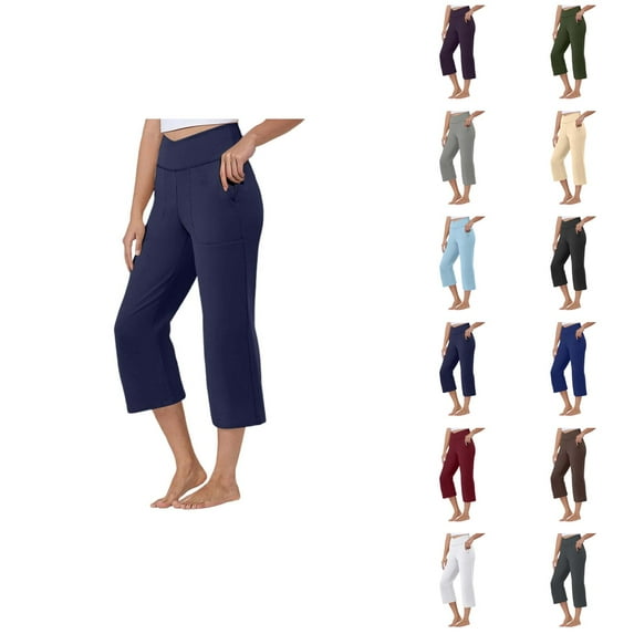 Capri Pants for Women 2025 Summer Solid Color High Waisted Loose Workout Capris with Pockets Womens Cropped Pants