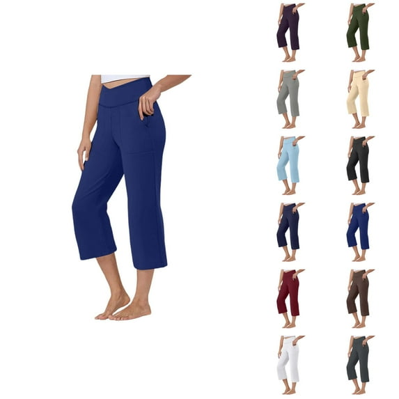 Capri Pants for Women 2025 Summer Solid Color High Waisted Loose Workout Capris with Pockets Womens Cropped Pants