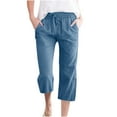 thumbnail image 1 of Capri Pants for Women 2026 Summer Cotton Linen Casual Straight Drawstring Elastic Waist Cropped Trousers with Pockets, 1 of 5
