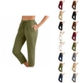 thumbnail image 1 of Capri Pants for Women 2026 Summer Elastic Waist Drawstring Straight Leg Casual Cropped Cotton Linen Pants with Pockets, 1 of 6