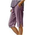 thumbnail image 1 of Capri Pants for Women Bermuda Shorts High Waisted Wide Leg Cropped Linen Pants Casual Palazzo Pant with Pockets, 1 of 5