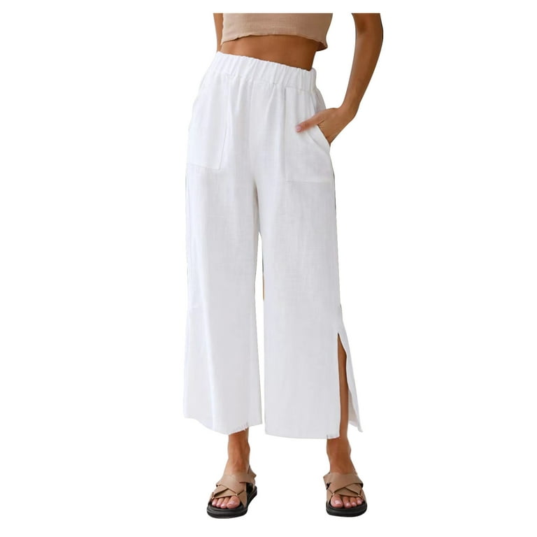 Capri Pants for Women Boho Split Flowy Palazzo Wide Leg Capris Solid Beach  Cover Up Lounge Cropped Pants Trousers
