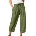 thumbnail image 1 of Capri Pants for Women Casual Solid Color Pockets Elastic Waist Drawstring Comfortable Wide Leg Straight Calf-Length Pants（Army Green,2XL）, 1 of 5