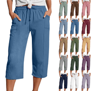Capri Pants for Women Casual Straight Leg High Waist Capris with Pockets Summer Lightweight Beach Cropped Pants,Sizes S-5XL