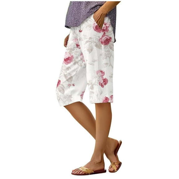 Capri Pants for Women Casual Summer Dressy Pull On Stretch High Waisted Crop Work Leggings with Pockets White XL