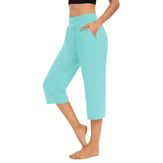 Capri Pants for Women Casual Summer Elastic High Waist Yoga Pants ...