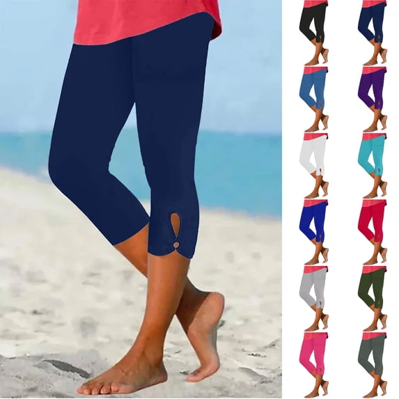 Capri Pants for Women, Soft Stretch Seamless Yoga Leggings with Keyhole Hem, High Waist Athletic Tights for Running Workout