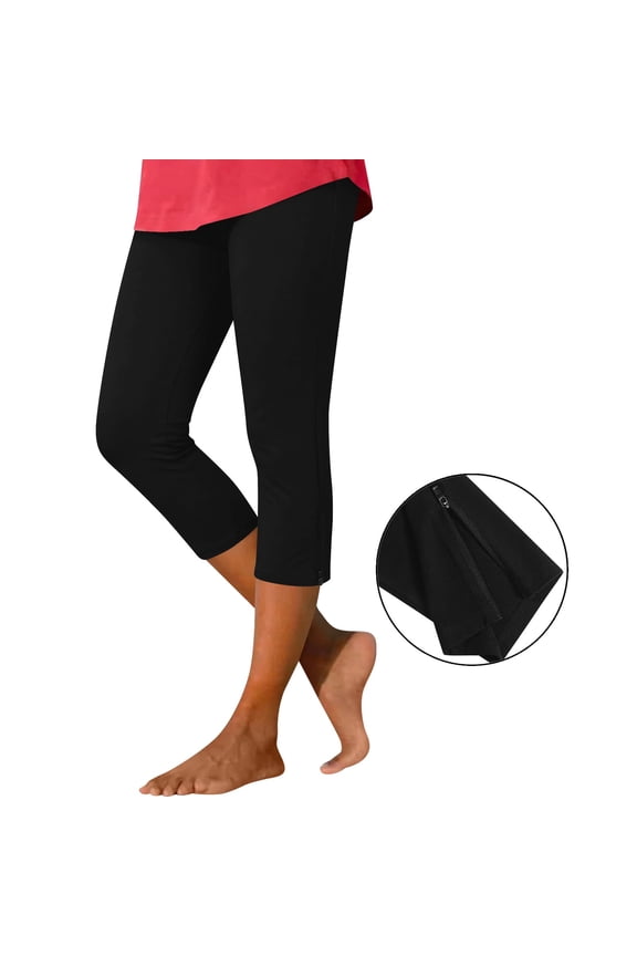Capri Pants for Women Casual Summer High Waisted Compression Leggings with Side Zipper Solid Color Yoga Pants Running Workout Capris