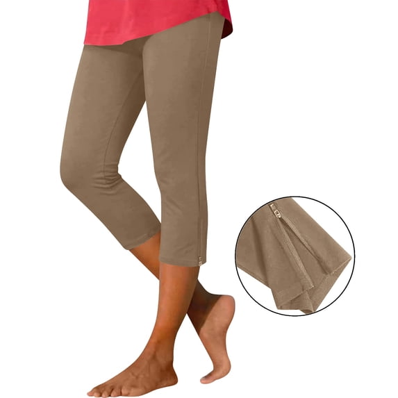 Capri Pants for Women Casual Summer High Waisted Compression Leggings with Side Zipper Solid Color Yoga Pants Running Workout Capris