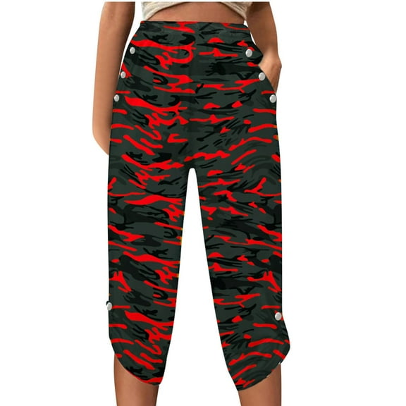 Capri Pants for Women Camouflage Printed Fashionable Casual Slim Pant Wide Leg Cropped Pants