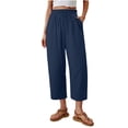thumbnail image 1 of Capri Pants for Women Casual Summer Wide Leg Cotton Linen Cropped Pants Lightweight Drawstring Loose Beach Clothes, 1 of 6