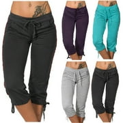 FCHENGTAIS Capri Pants for Women Comfy Drawstring Elastic Waist Sweatpants Capris Pants Loose Yoga Cropped Joggers with Pockets