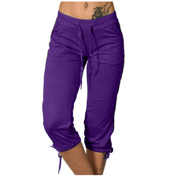 Capri Pants for Women Comfy Drawstring Elastic Waist Sweatpants Capris Pants Loose Yoga Cropped Joggers with Pockets