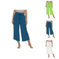 thumbnail image 1 of Capri Pants for Women Cotton Linen Elastic High Waist Wide Leg Loose Fit Flowy Cropped Pants with Pockets Womens Capris, 1 of 6